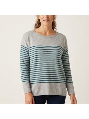 Cashmere Striped Nautical M Gray & Teal Wool Long Sleeve Scoop Neck Top Joie